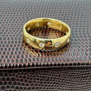 14K YELLOW GOLD WEDDING BAND WITH 10 NATURAL DIAMONDS SIZE 6.75
